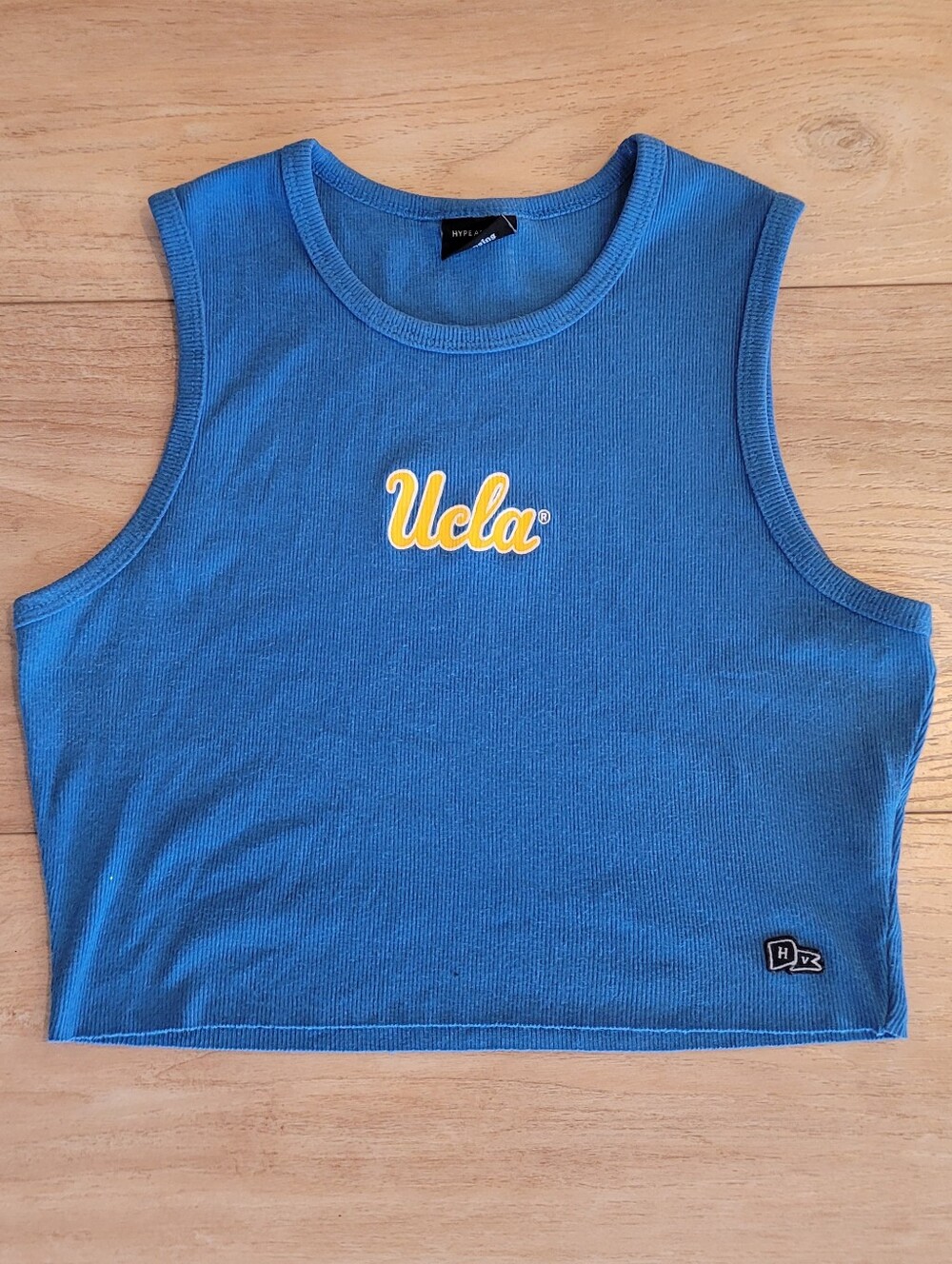 Blue UCLA Ribbed Crop Tank Top - Women's Sleeveless Casual